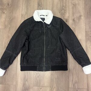 Harley-Davidson Black Jacket with White Sherpa Collar Trucker Zip Up Women’s XL